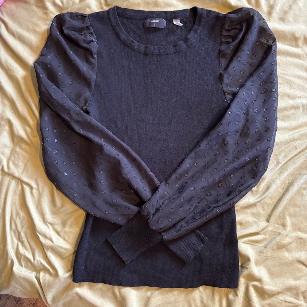 Tahari Black Sweater with Puff Sleeves